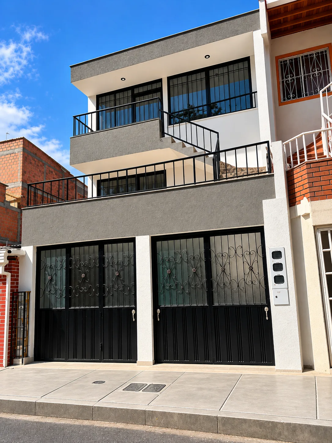 Fachada final de la edificación de tres pisos