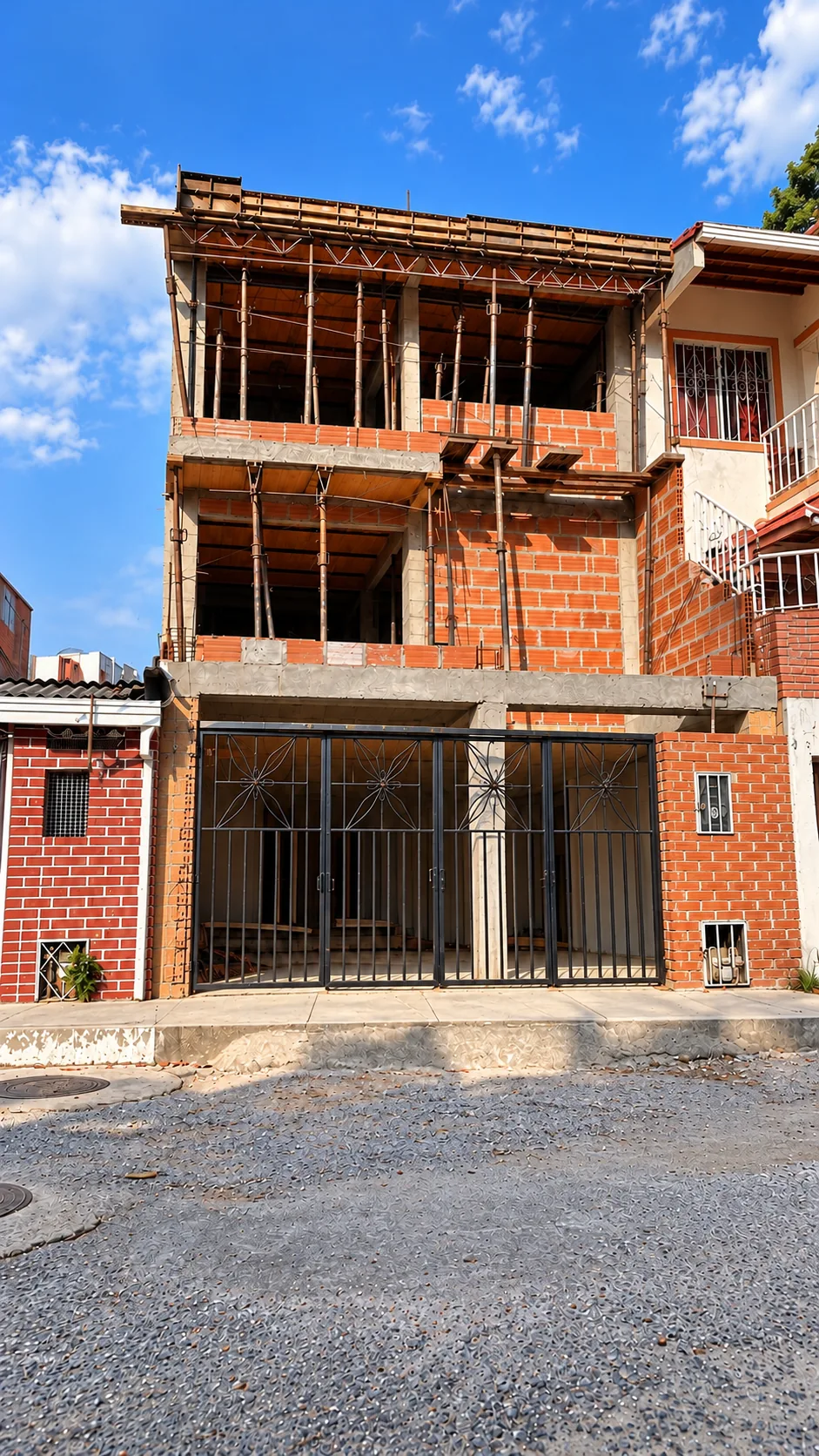 Edificación en etapa de estructura y mampostería